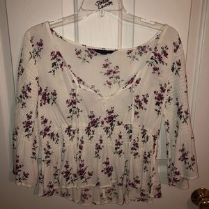White floral smocked top.